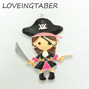 10pcs Full Enamel Girl Pirate Pendant for Kids Necklace Making