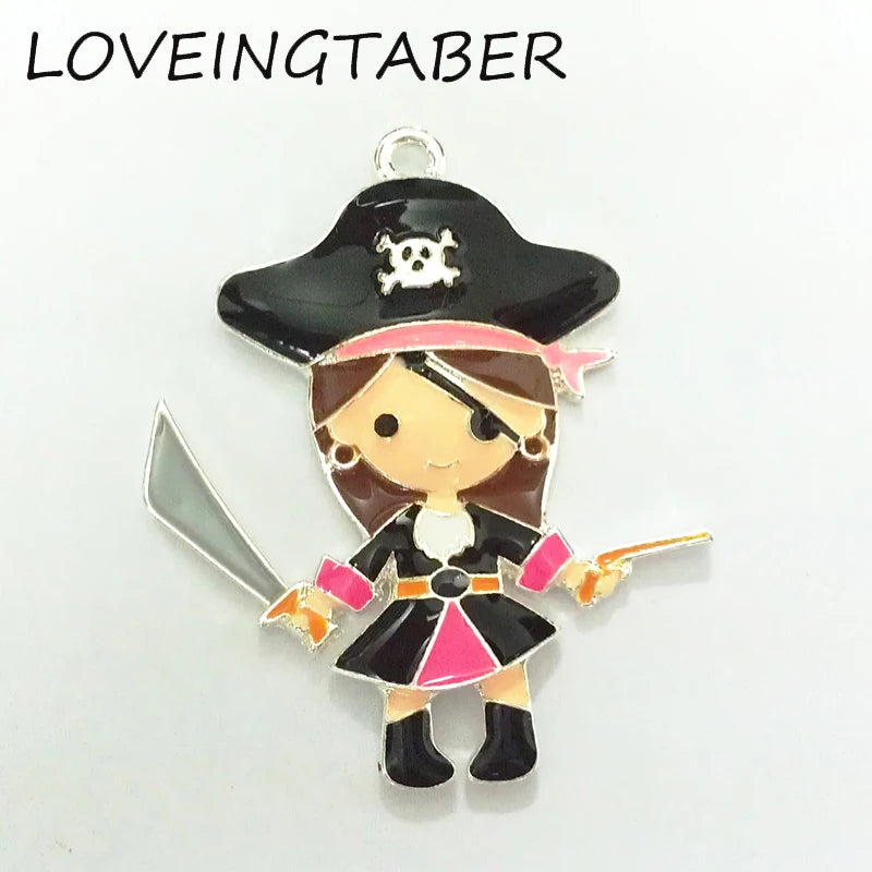 10pcs Full Enamel Girl Pirate Pendant for Kids Necklace Making