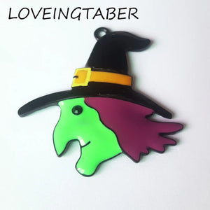 10pcs Full Enamel Witch Head Pendant Halloween Necklace Making