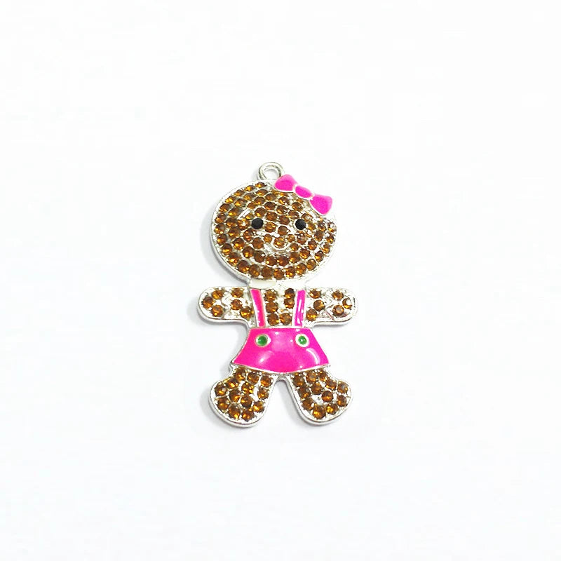 10pcs Gingerbread Girl Rhinestone Pendants
