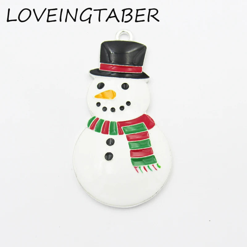 10pcs Christmas Snowman Enamel Pendant for Kids Jewelry Making