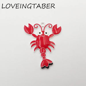 10pcs Full Enamel Lobster Pendant for Kids Necklace Making