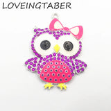 10pcs/lot Purple Rhinestone Owl Pendant with Hotpink Bowknot