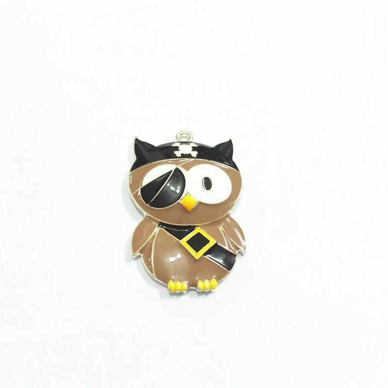 10pcs Pirate Owl Enamel Pendants for Halloween Jewelry Making