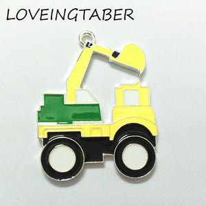10pcs 47mm*38mm Enamel Construction Trucks Crane Pendant