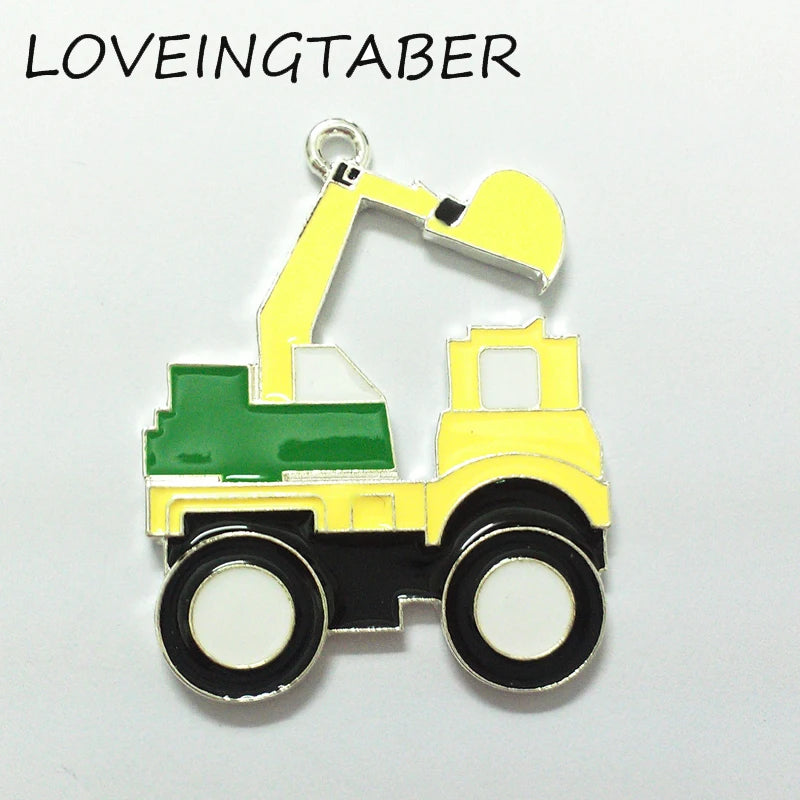 10pcs 47mm*38mm Enamel Construction Trucks Crane Pendant