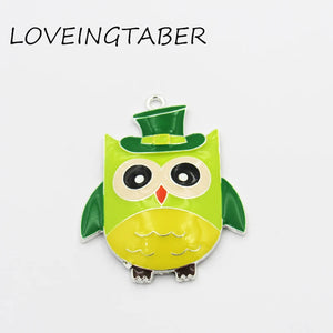 10pcs Owl with Hat Enamel Pendants For St. Patrick's Jewelry Making