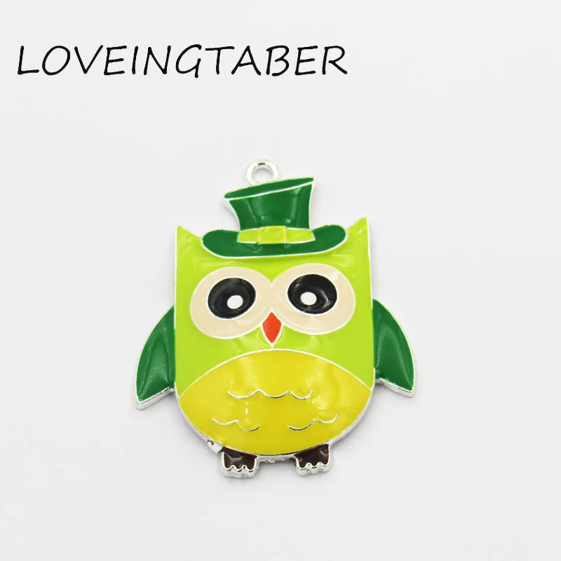 10pcs Owl with Hat Enamel Pendants For St. Patrick's Jewelry Making