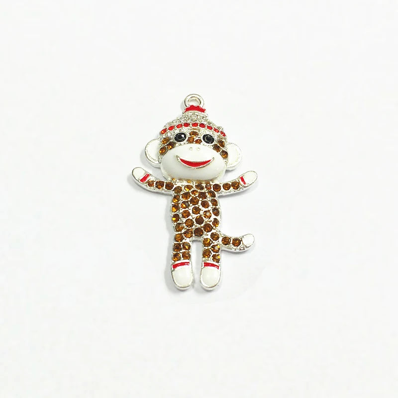 10pcs Sock Monkey Rhinestone Pendants 48MM*30MM