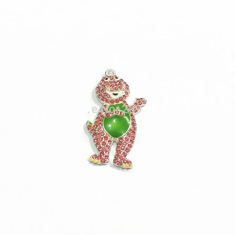 10pcs Bright Pink Dinosaur Rhinestone Pendants For Kids Necklace