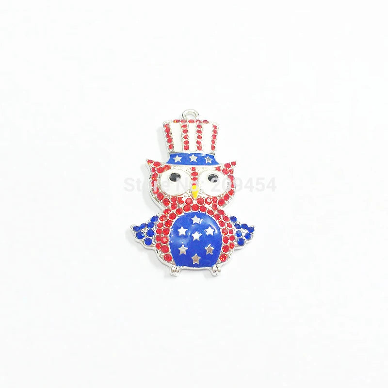 10pcs Red/Royalblue/White Owl Pendants 4th Of July Jewelry