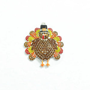 10pcs Big Turkey With Hat Rhinestone Pendants For Thanksgiving