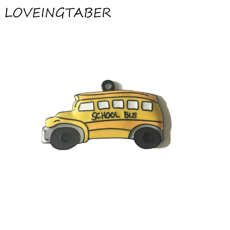 10pcs/lot Enamel School Bus Pendants For Kids Jewelry Making