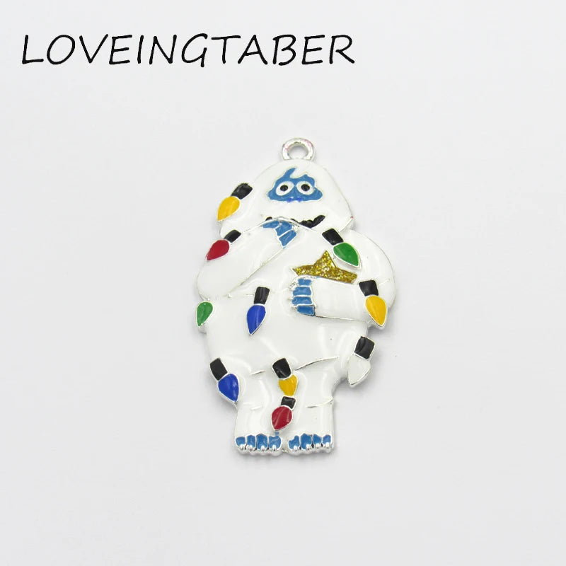 10pcs Silvery Kaiju with Light Enamel Pendants For Christmas Jewelry Making