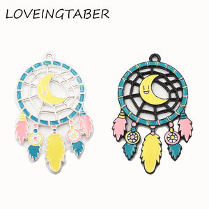 10pcs Full Enamel Moon Dream Catcher Pendant For Kids Necklace Making