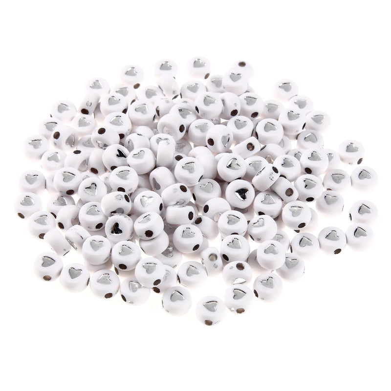 500pcs 4*7mm Flat Coin Round Silver Heart Beads for Jewelry Making