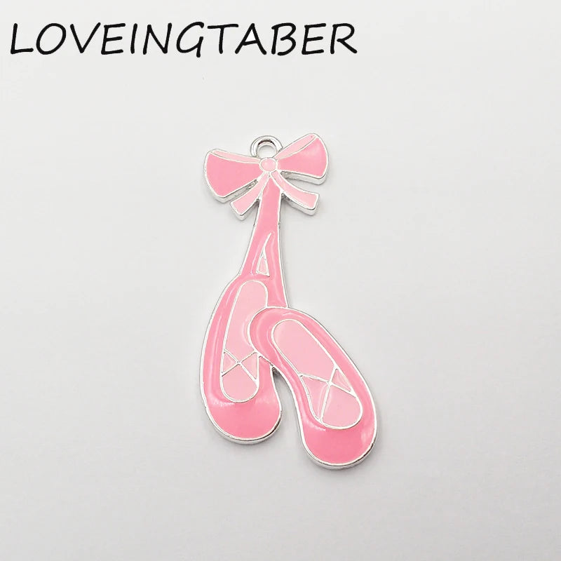 Enamel Pink Ballet Shoes Pendant for Kids Necklace Making