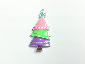 10pcs All Enamel Christmas Tree Pendants - Pink/Green/Purple