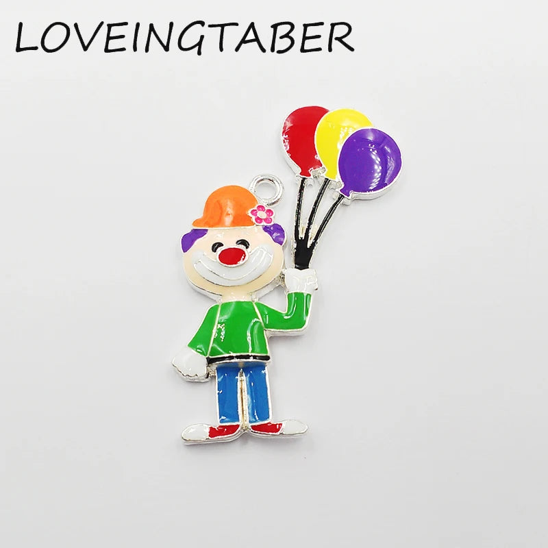 10pcs/lot Enamel Circus Clown Balloon Pendants Chunky Kids Necklace Making