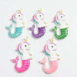 10pcs Enamel Unicorn Pendant Glitter Mermaid Tail Chunky Kids Necklace