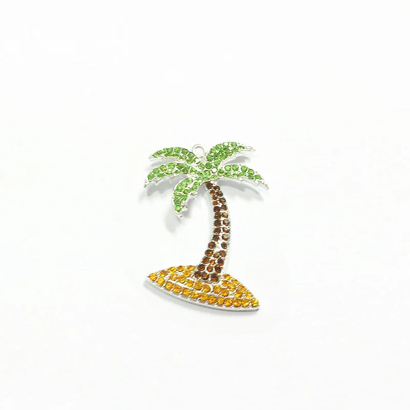 10pcs Palm Tree Rhinestone Pendants For Summer Necklace