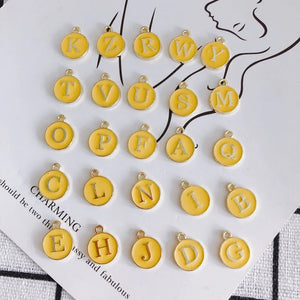 50pcs Dark Yellow Enamel Alloy Charms English Character Initial A-Z DIY Jewelry