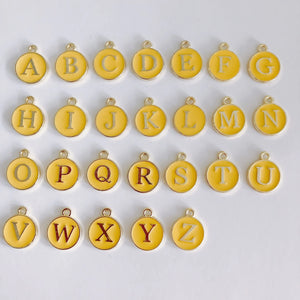 50pcs Dark Yellow Enamel Alloy Charms English Character Initial A-Z DIY Jewelry
