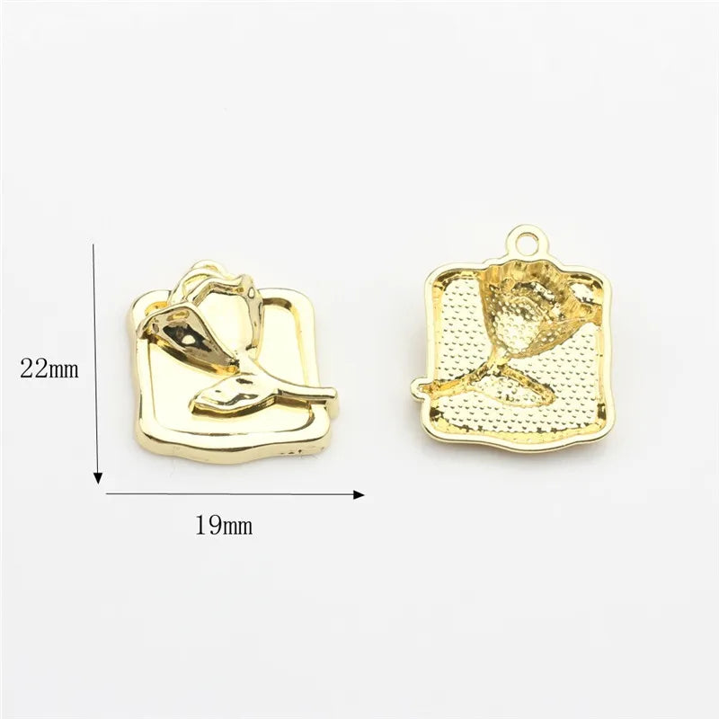 50pcs Cartoon Rose Flowers Core Alloy Floating Locket Charm DIY Jewelry