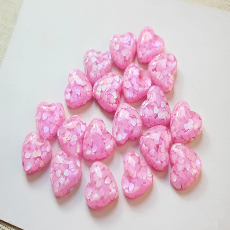 50pcs Cartoon Hearts Flatback Resin Beads for DIY Jewelry Earring/Garment
