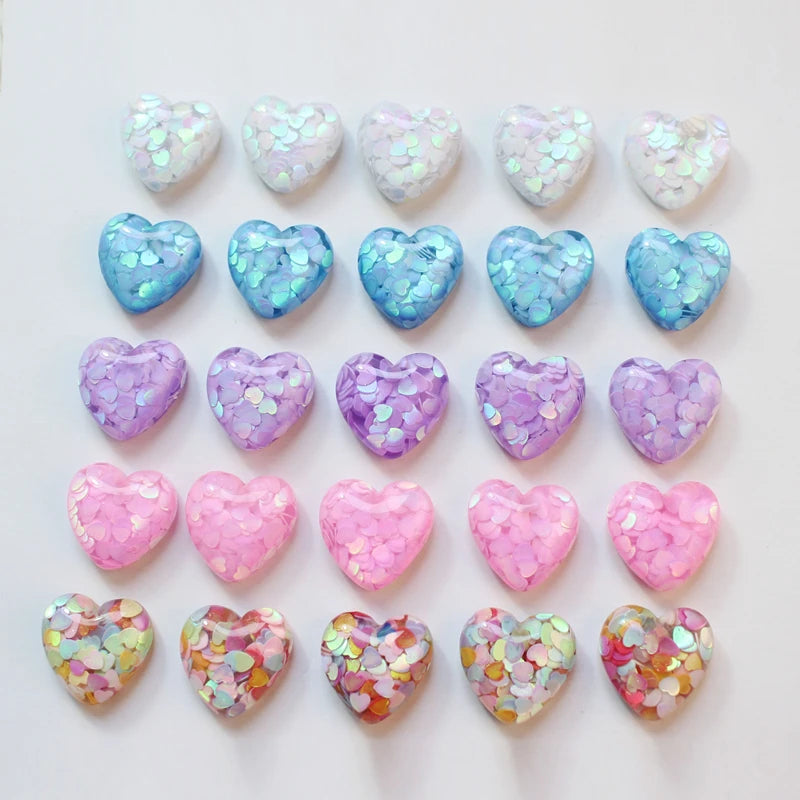 50pcs Cartoon Hearts Flatback Resin Beads for DIY Jewelry Earring/Garment
