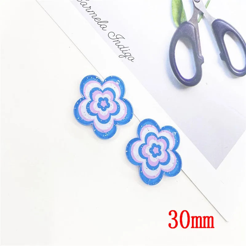 50pcs Cartoon Flowers/Hearts Acrylic Beads DIY Jewelry Earring Accessory