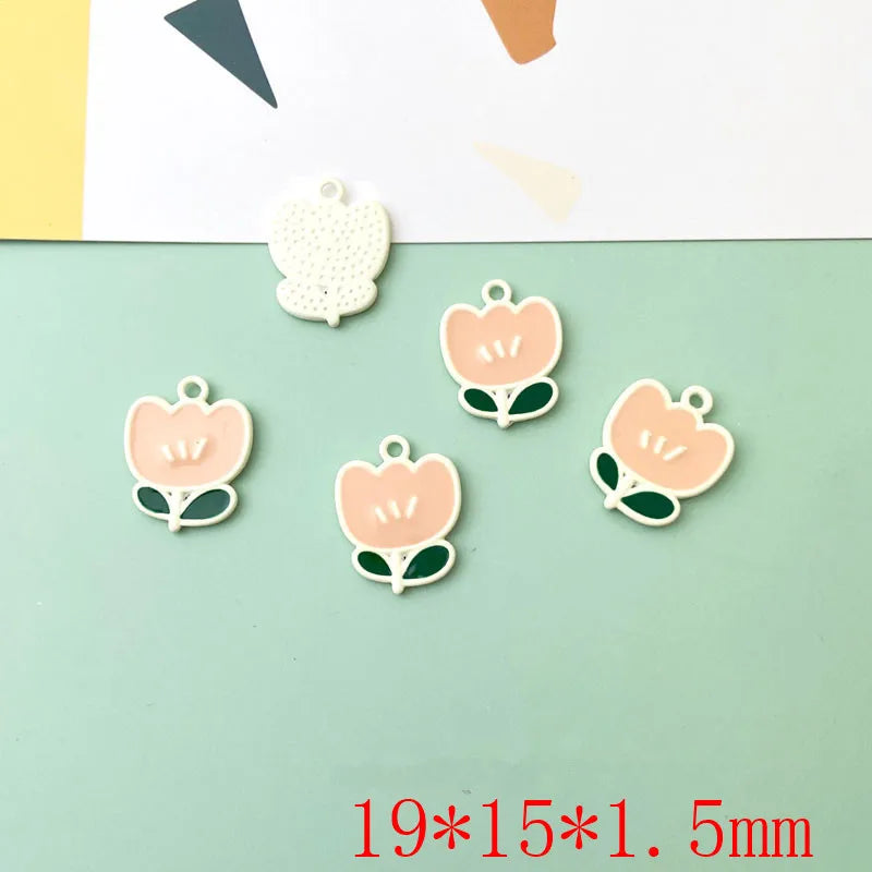 50pcs Cartoon Flowers/Tulip Shape Alloy Charms DIY Jewelry