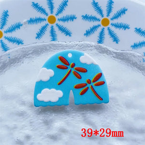 50pcs/lot 3D Cartoon Flowers Print Acrylic Beads DIY Jewelry Earring Accessory