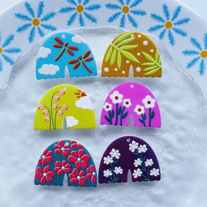 50pcs/lot 3D Cartoon Flowers Print Acrylic Beads DIY Jewelry Earring Accessory