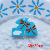 50pcs/lot 3D Cartoon Flowers Print Acrylic Beads DIY Jewelry Earring Accessory