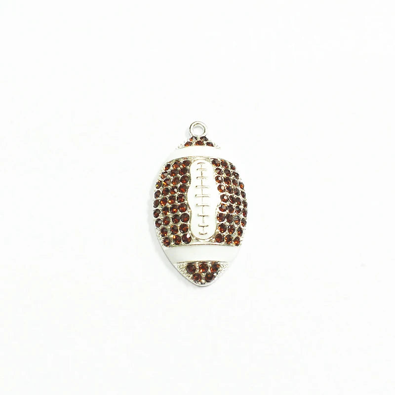 10pcs Silvery Brown Football Rhinestone Pendants