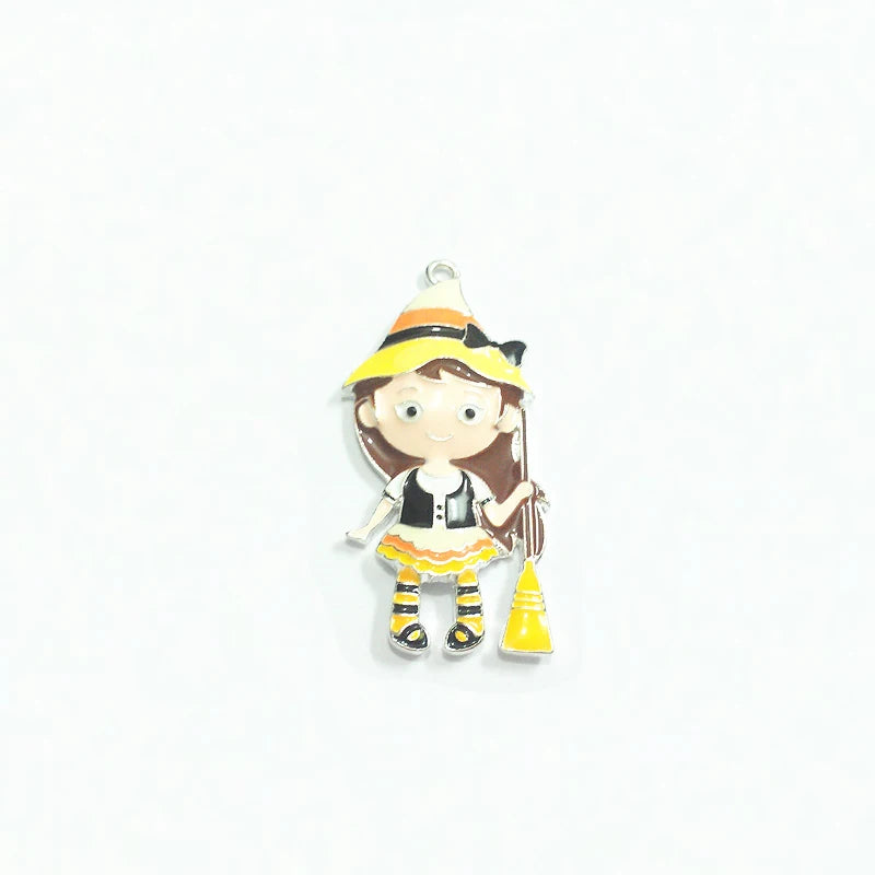 10pcs/lot Enamel Girl With Broom Pendant Halloween Jewelry Necklace