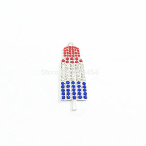 10pcs Red/Clear/Royalblue Rhinestone Ice Cream Pendants For July 4th
