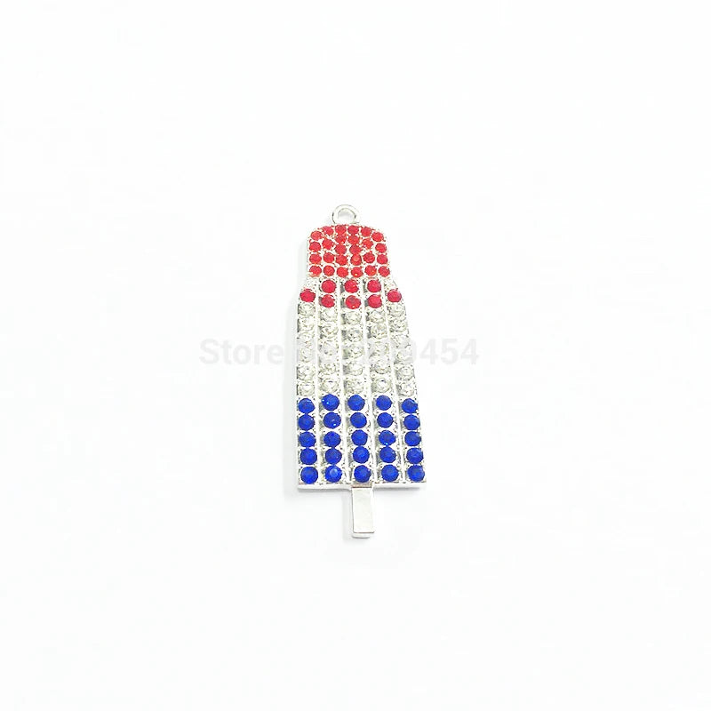 10pcs Red/Clear/Royalblue Rhinestone Ice Cream Pendants For July 4th