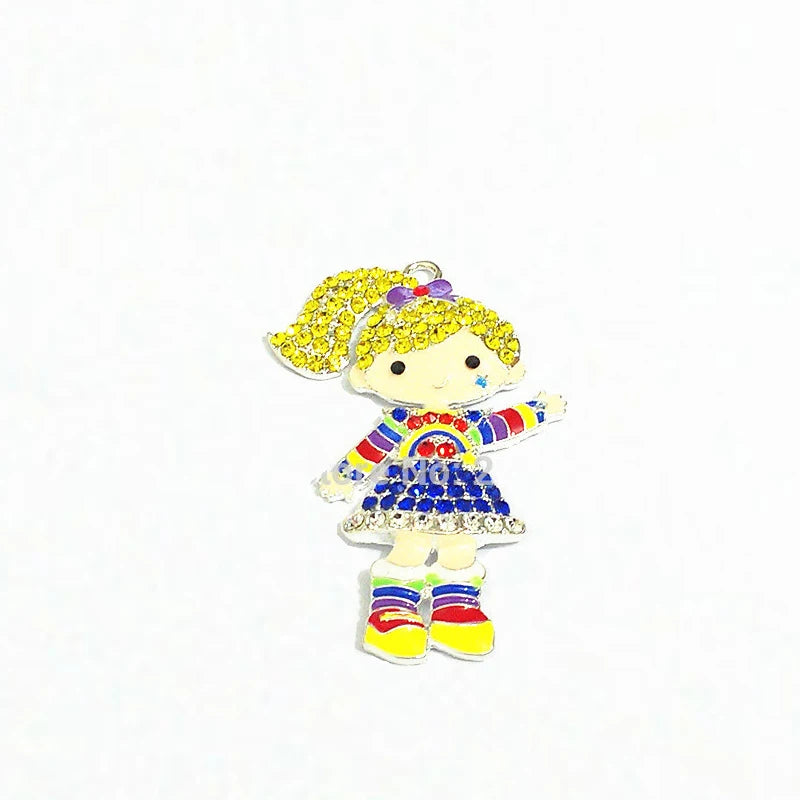 10pcs/lot Yellow Hair Rainbow Girl Rhinestone Pendants