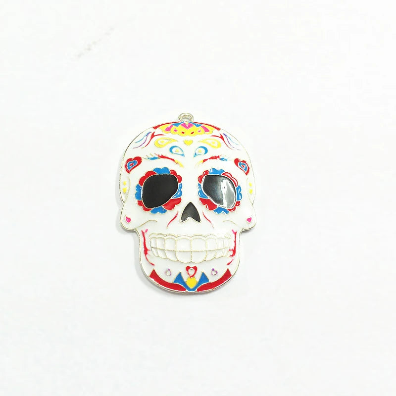 10pcs Colorful Enamel Ghost Skull Head Pendants for Halloween Necklace Making