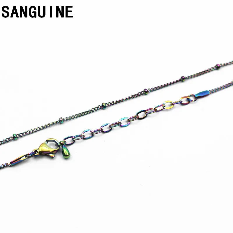 5pcs Stainless Steel Rainbow Bead Chains Necklace 45+5cm Jewelry Women