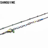 5pcs Stainless Steel Rainbow Bead Chains Necklace 45+5cm Jewelry Women