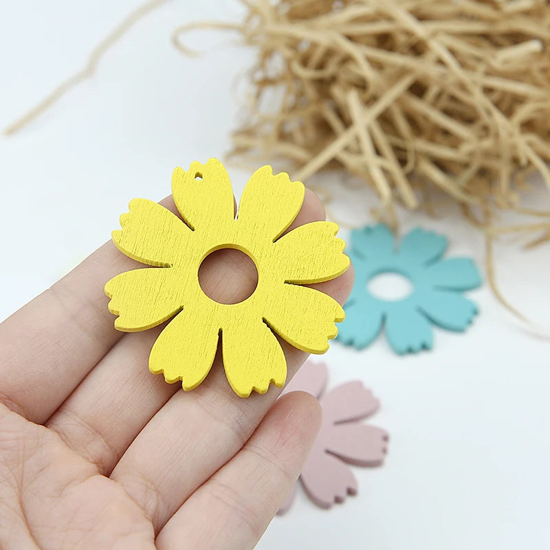 60pcs 50*50Mm Wooden Flower Charms for Jewelry Earring Pendant Craft