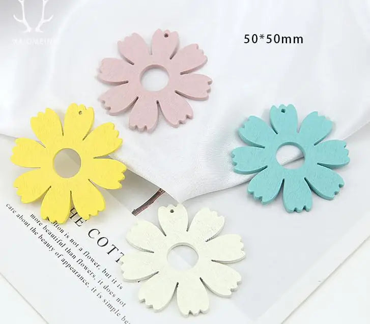 60pcs 50*50Mm Wooden Flower Charms for Jewelry Earring Pendant Craft