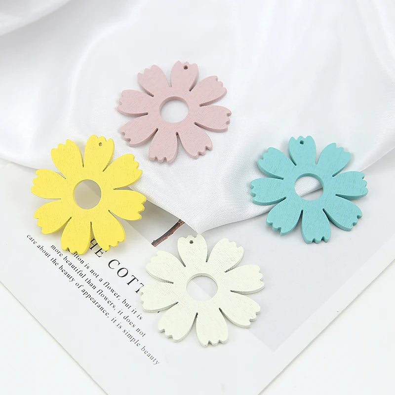 60pcs 50*50Mm Wooden Flower Charms for Jewelry Earring Pendant Craft