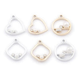 60pcs Silver Plated Crystal Pearl Enamel Charms Heart Square Round Pendants