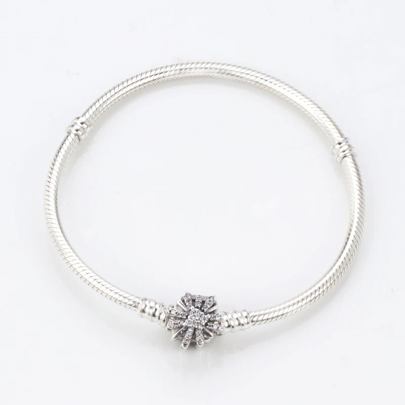 925 Silver Fireworks Charm Clear Cz Crystal Bracelet Bangle