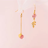 925 Silver Leaves Tassel Earrings Pink Crystal 925 Ear Chain