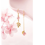 925 Silver Leaves Tassel Earrings Pink Crystal 925 Ear Chain